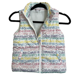 Calvin Klein White Multi-Colored Girls Zip Up Puffer Vest Size 5